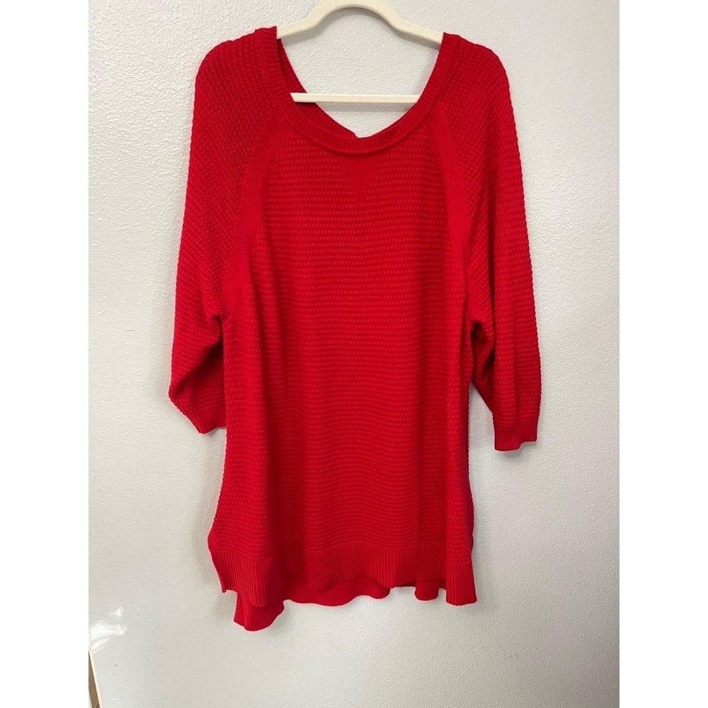 Lane Bryant Plus Red Knit Scoop Neck 3/4 Sleeve Tunic Sweater Size 22/24 ❤️ - Picture 2 of 9
